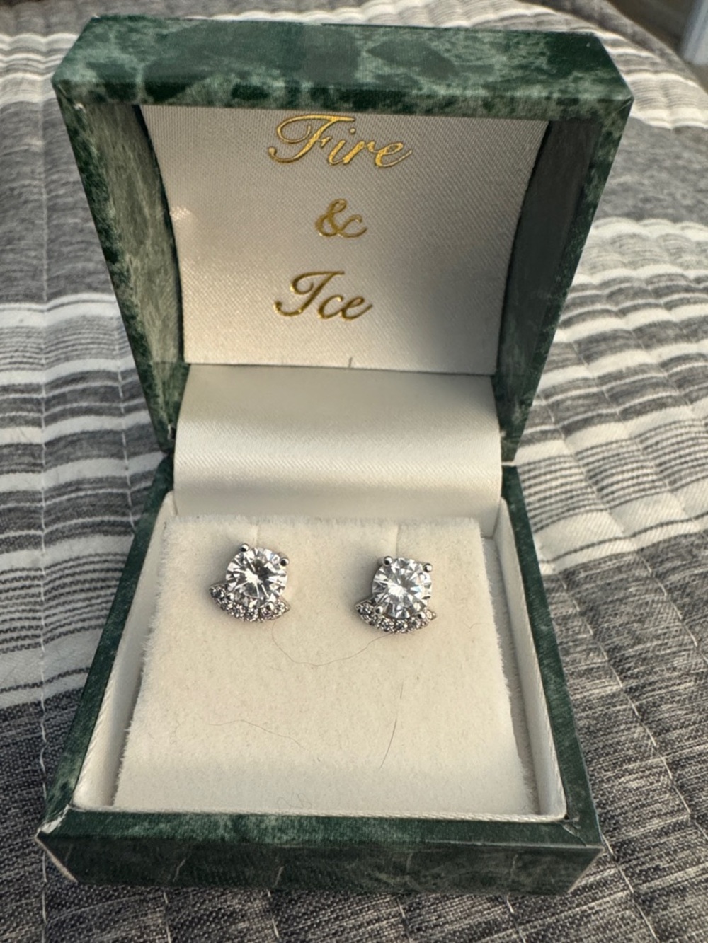 Fire and Ice CZ stud earrings in box